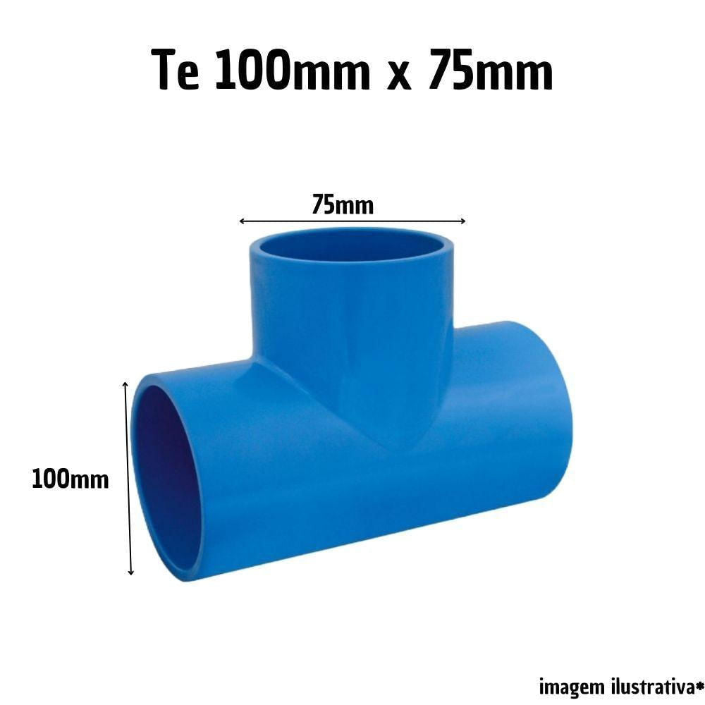Tê Redução Soldável 100×75mm PVC Azul Viqua — Irrigação