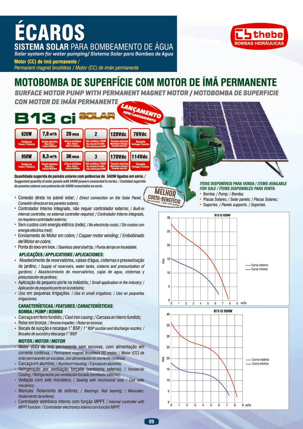Bomba Solar Submersa Ebara BM Solar B-13 950W DC — Bombeamento Direto Fotovoltaico