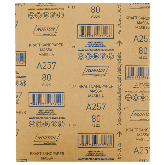 Lixa Massa/Madeira Grão 80 Norton A257 — Pacote 50 Folhas