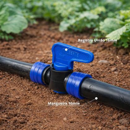 União com Registro 16mm Anel Implebras — Emenda com Válvula para Fita Gotejadora