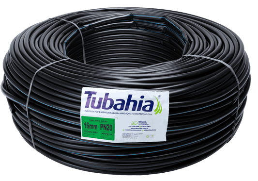 Tubo Irrigação PELBD 16mm PN20 Rolo 400m Tubahia — Linha Lateral para Gotejamento