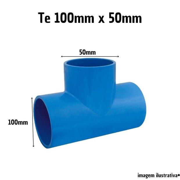 Tê Redução Soldável 100×50mm PVC Azul Viqua — Irrigação